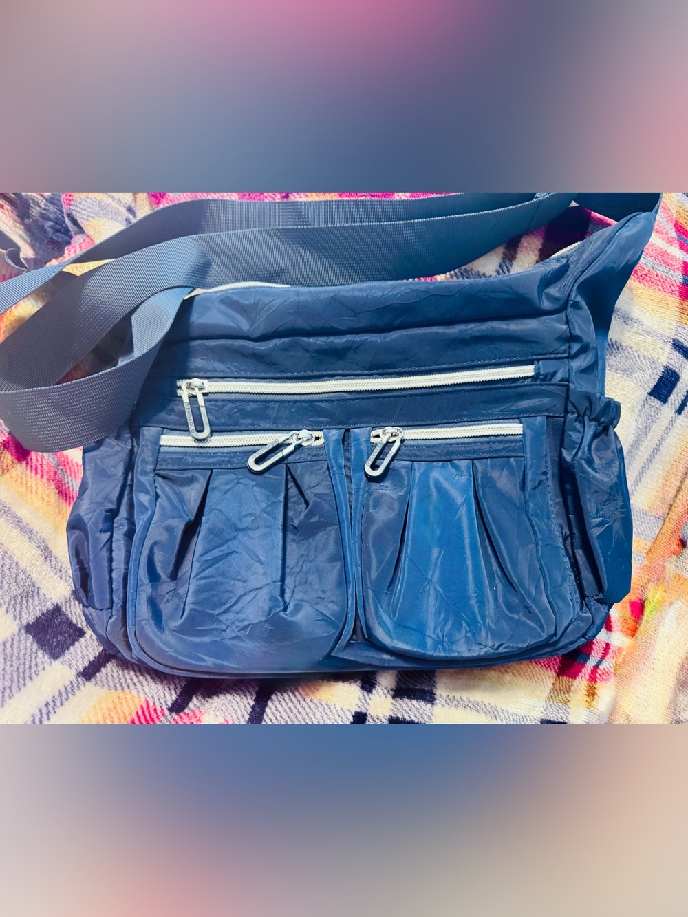 Navy Blue Crossbody Organizer Bag. Multipockets.